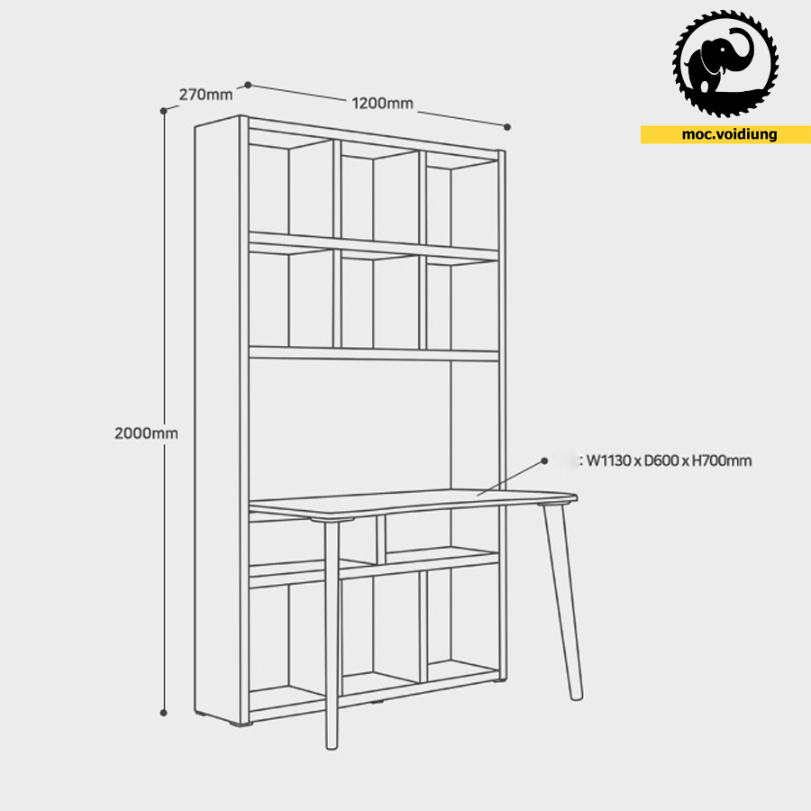 Kích thước bao của chiếc bàn liền kệ